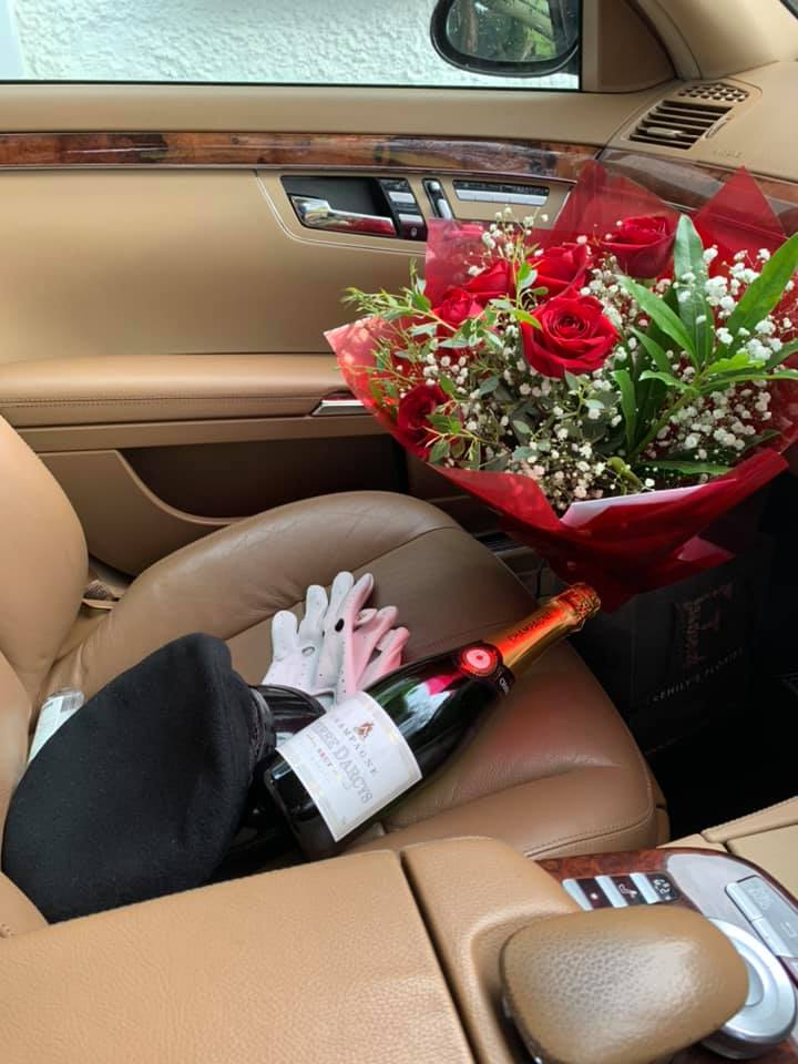 Red roses and champagne delivered by Sligo Chauffeur